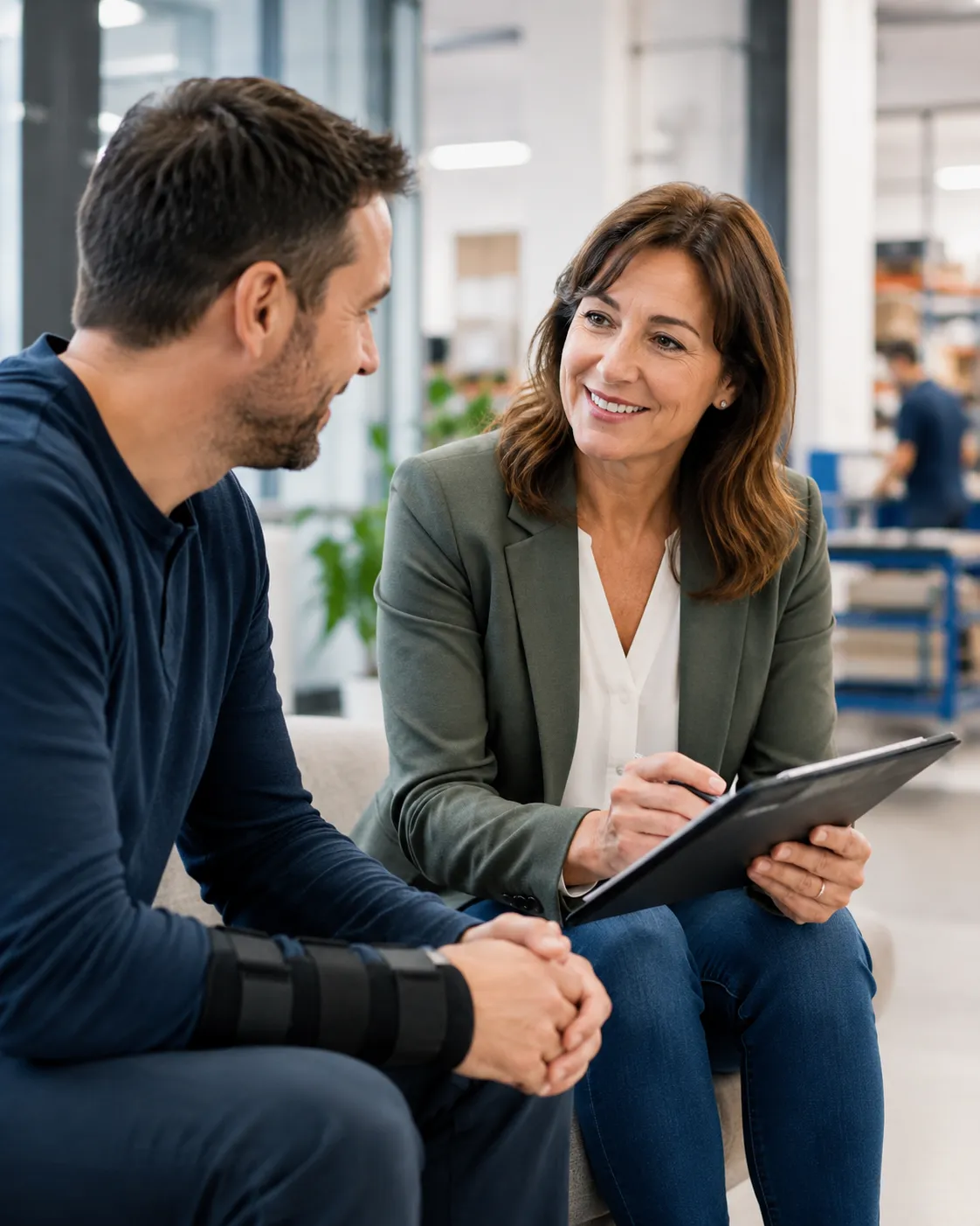 An occupational therapist discussing a return to work plan with an injured worker